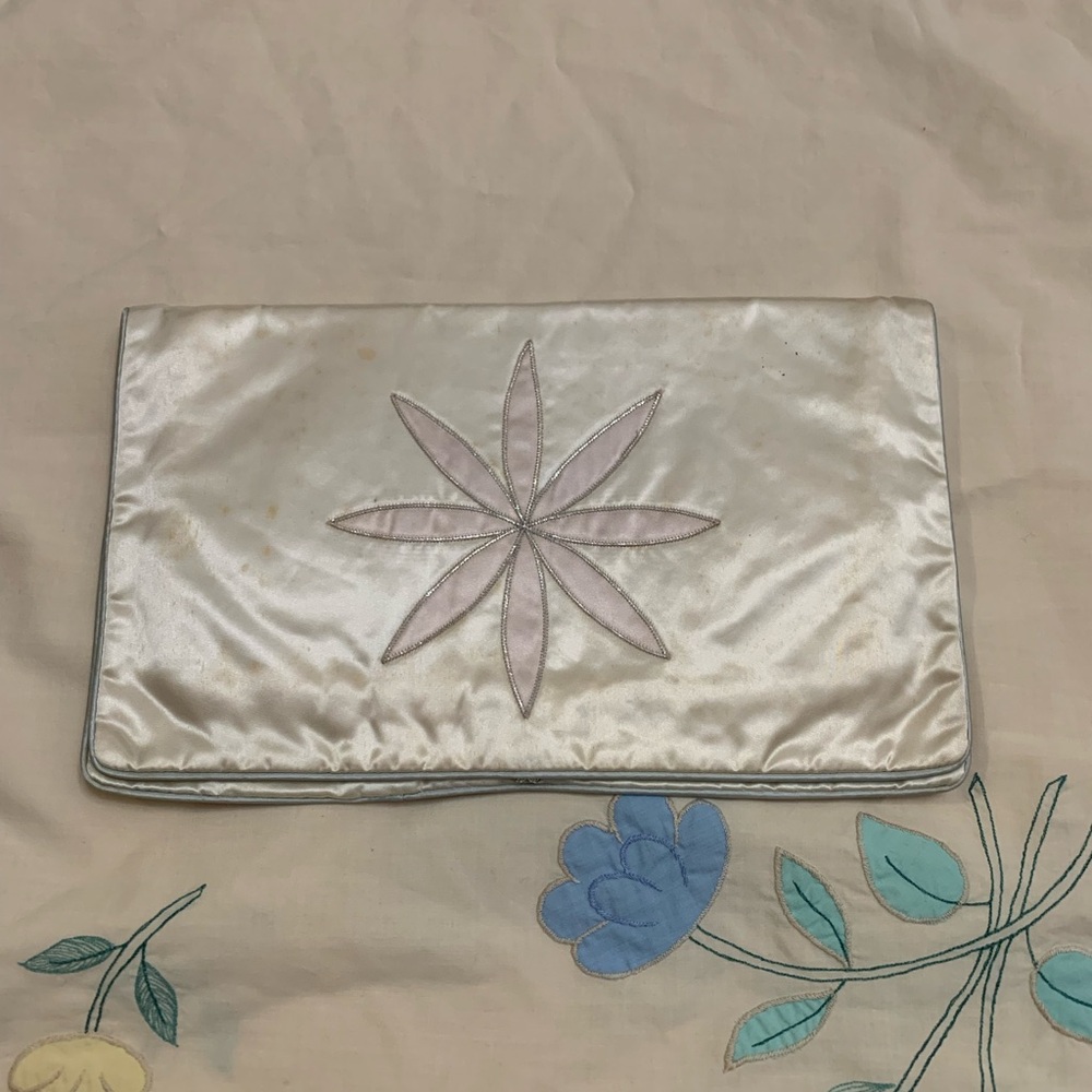 Vintage White Silk Lingerie Clutch with Floral Design